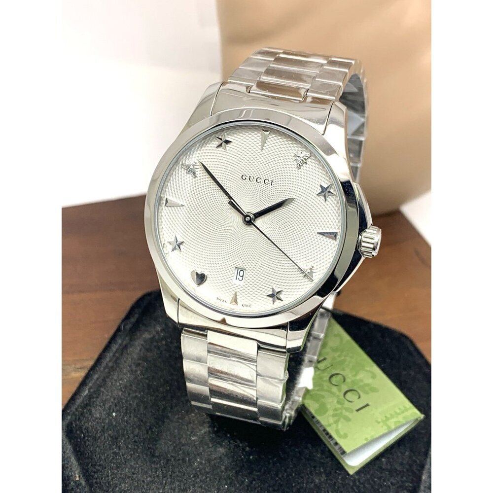 Gucci Women's Watch YA1264028 G-Timeless Swiss Quartz Silver Dial Steel 38mm
